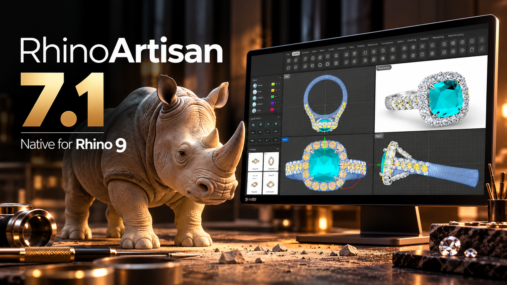RhinoArtisan 7.1: Realistic Gems, Rhino 9, New Jewelry Tools & a Smarter AI Assistant