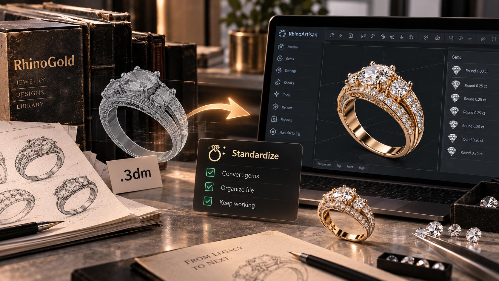 Opening RhinoGold Files in RhinoArtisan: Standardize and Keep Working